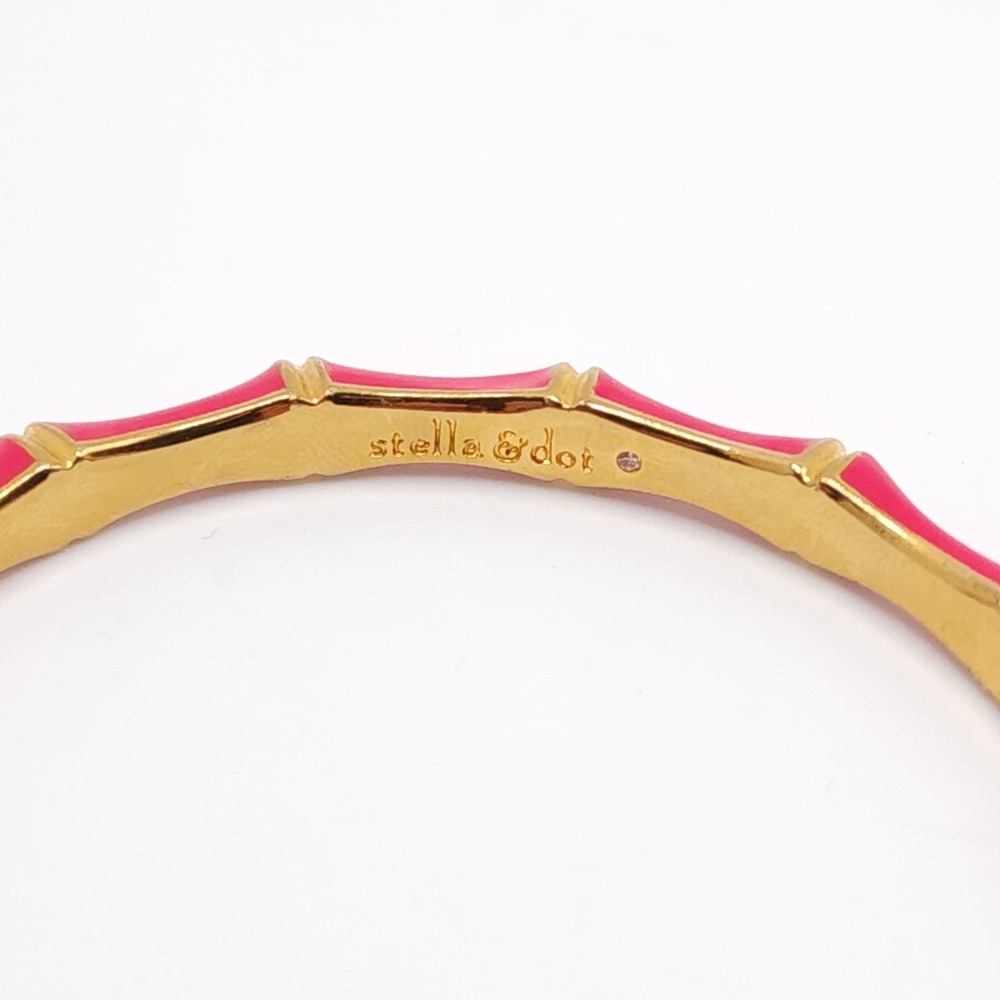 Stella & Dot Julep Bamboo Bangle Bracelets Pink Cream Enamel Gold Tone Set 2 - Picture 8 of 10